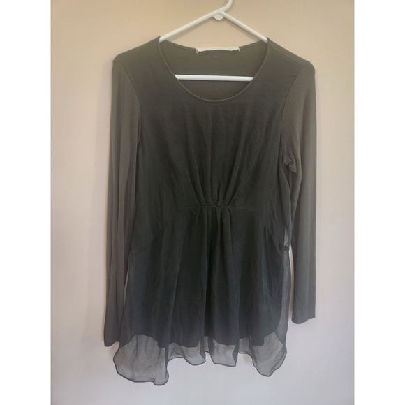 Lola & Sophie Tops - Lola & Sophie Green‎ Silk Front Layered Long Sleeve Top Size M Made in USA